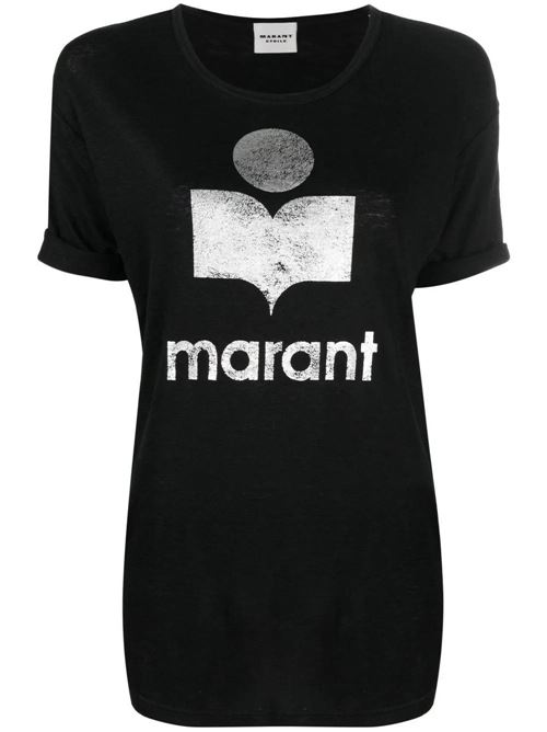 Logo-print linen T-shirt MARANT ETOILE | TS0004FAA1N10E01BK